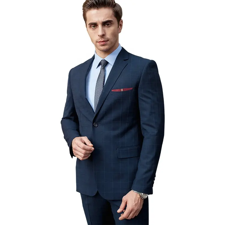 Order double breasted plaid navy blue suit pant coat