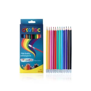 Factory supply 12pcs boxes packing plastic color pencil cheap price erasable colored pencil with custom logo