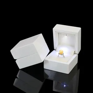 Hot Sell Glossy Lacquer Wooden Velvet OEM Ring Packing Box With LED For Ring Storage