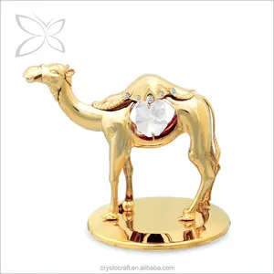 Crystocraft 24 18k Gold Plated Metal Camel Figurine DecoratedとBrilliant Cut Crystals Middle East Arabic Dubai Souvenir