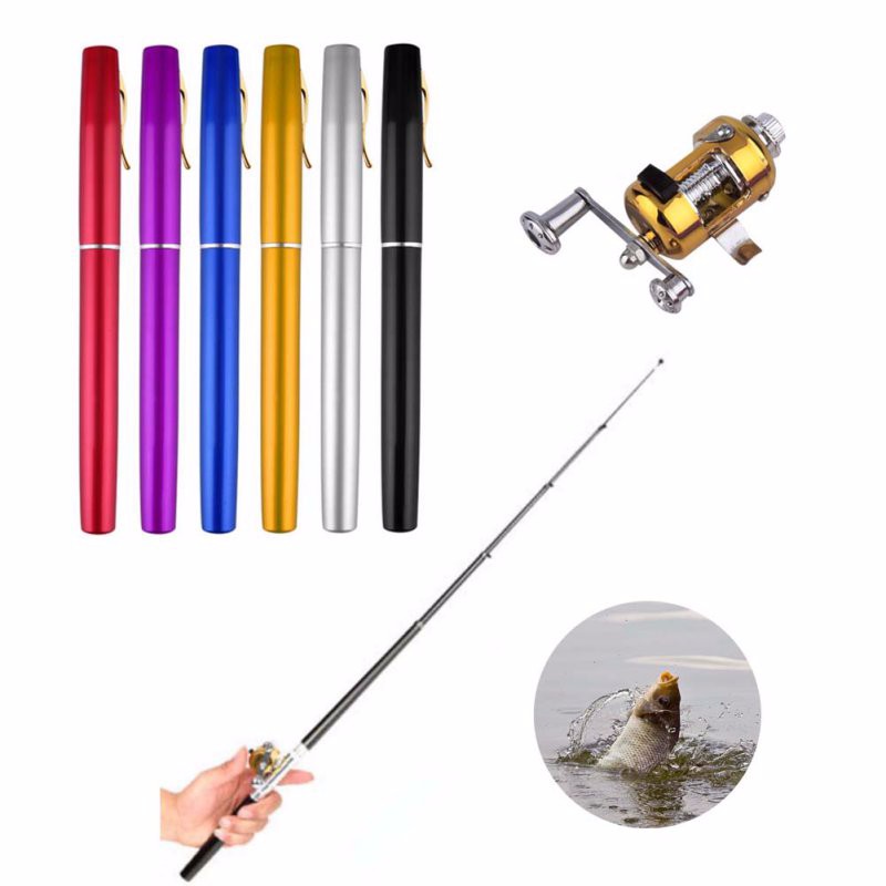 1M Spinning Draagbare Pocket Mini Hengel Telescopische Hengel Pen Shape Gevouwen Hengel Met Metalen Spinning Reel wiel