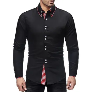 Camisa masculina de corte alto com gola dupla, camisa fashion para homens, corte slim, festa, nova, 2023