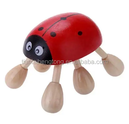 Ladybug-masajeador de seis pies de madera, cabeza de masaje, escarabajo, Rojo