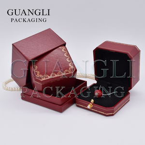 Caixa de joias de embalagem botton vermelho, venda quente, conjuntos de caixa de couro de joias com logotipo personalizado - Product Image 2