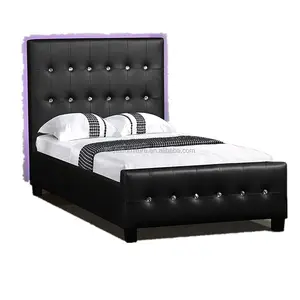 Cama estofada com placa de cabeça moderna, design tufted couro cama estofada com placa de cabeça led