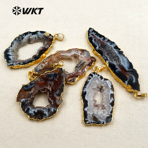 WT-P096 Partai Besar Alami Slice Geode Druzy Batu Akik untuk Wanita Hollow Di Dalam Desain Khusus Hitam Slice Geode Batu Akik Liontin - Product Image 4