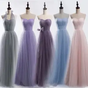 16 색 저렴한 도매 얇은 명주 그물 연인 Neckline 전체 길이 a 라인 컨버터블 신부 들러리 드레스