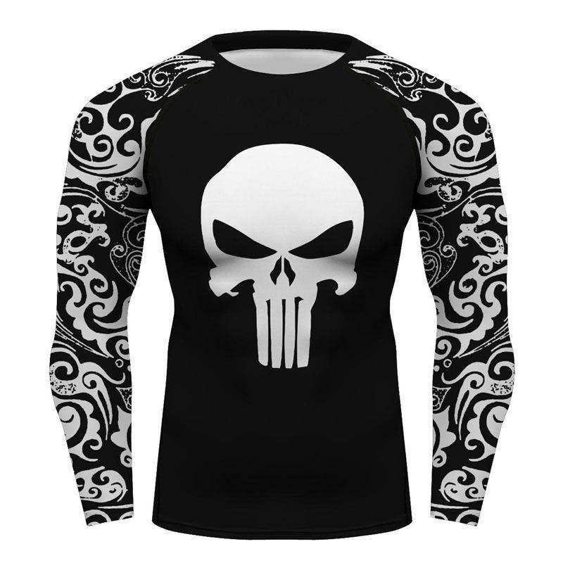 Custom the Punisher T-shirt Men Full Printing Skull Shirt Long Sleeve Men  Gym Wear Running Spandex Fitness Tee Tops