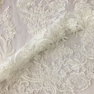 Tissu de mariage brodé à la machine de haute qualité, perles brodées de luxe, paillettes, dentelle pour la confection de robes, 100% filles - Product Image 5