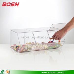 Customized large clear desktop acrylic divided candy box Perspex bulk cookie bins display with lid
