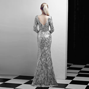 1526 # cina produttore del commercio all'ingrosso profondo scollo a v fessura del lato manica lunga sexy abiti da sera delle donne - Product Image 6