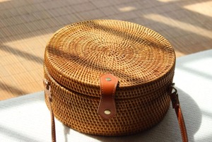 Plain Weave Open Rattan Handwoven Round <strong>Straw</strong> <strong>Bag</strong> Waterproof 1-1.9L Capacity - Product Image 4