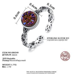 CZCITY lusso elegante Sterling aperto polsino <span class=keywords><strong>ametista</strong></span> gioiello di <span class=keywords><strong>pietra</strong></span> di cristallo 925 <span class=keywords><strong>anello</strong></span> d'argento - Product Image 2