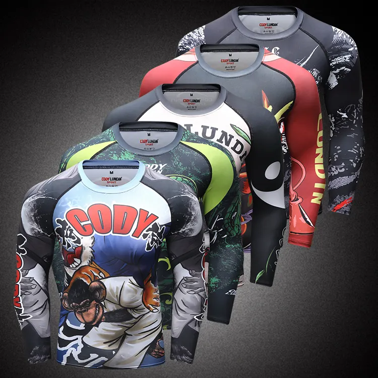 Camiseta de manga longa estampada 3d, cody lundin impressão completa personalizada bjj rash guard, tatuagem, impressão