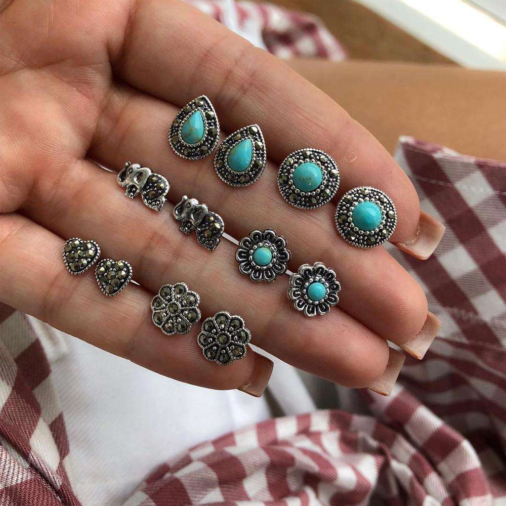 Pairs/Set Big Turquoise Stud Earrings for Women Wedding Party