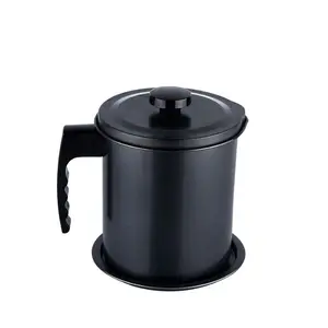 1.3L Black Grease Container And Pot Filter Oil Can With Filter Lid For Kitchen