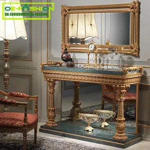 Tavolo Console <span class=keywords><strong>e</strong></span> Specchio di Lusso in Stile Classico con Foglia d'Oro - Product Image 1