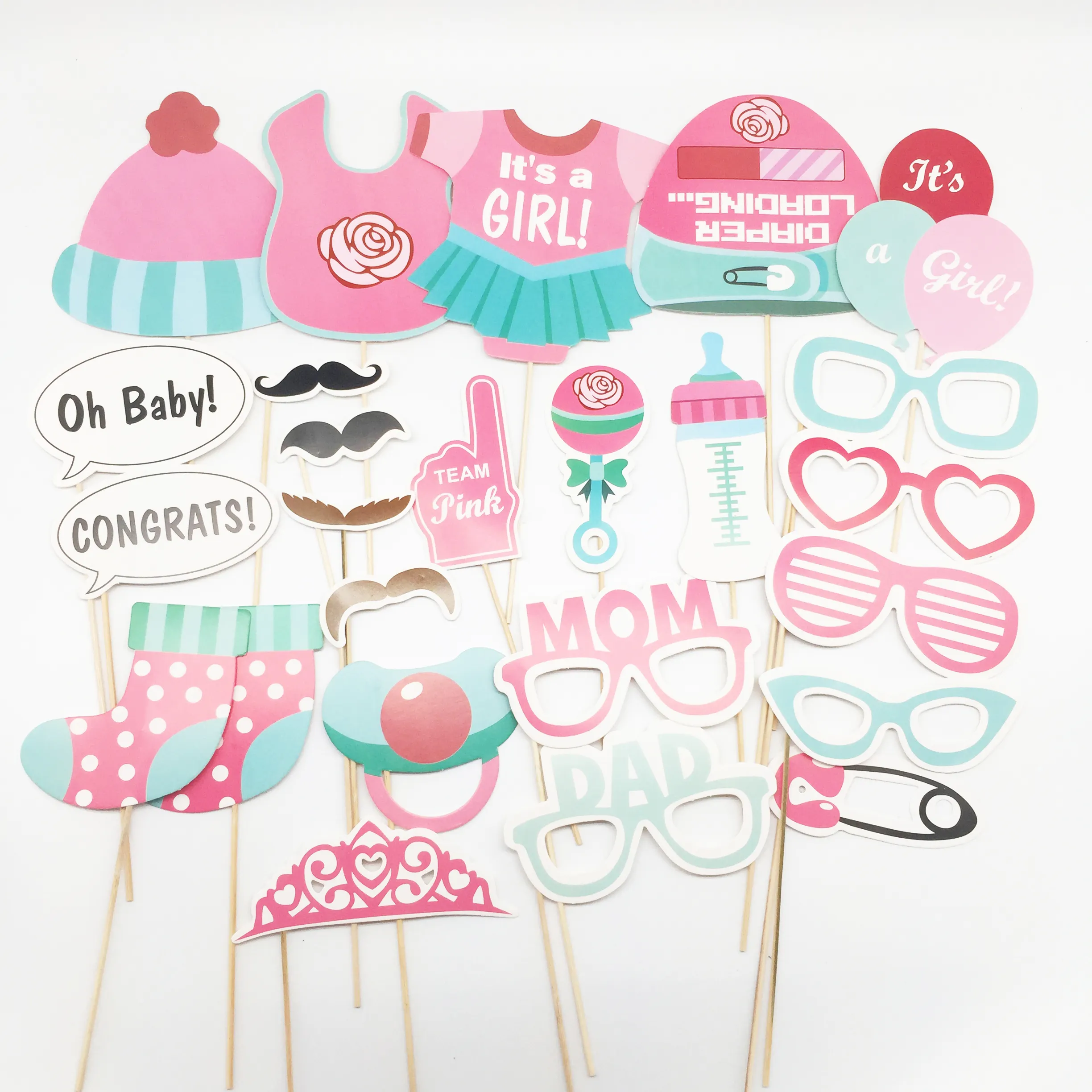 Factory 25pcs Baby Boy Girl Party Gender Reveal Photo Booth Props Handmade DIY Paper Diaper Balloon Birthday Hat newborn
