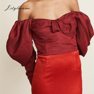 Personnalisé dames dos nu arc sans bretelles de douille de souffle rouge <span class=keywords><strong>mi</strong></span>-longueur <span class=keywords><strong>robe</strong></span> droite - Product Image 4
