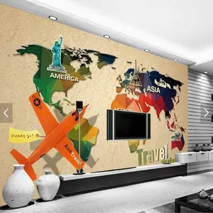 Papel De Parede Personalizado Mural islâmico Retro Mapa Do Mundo Papel de Parede 3d Papel De Parede Papel De Parede de Absorção de Som