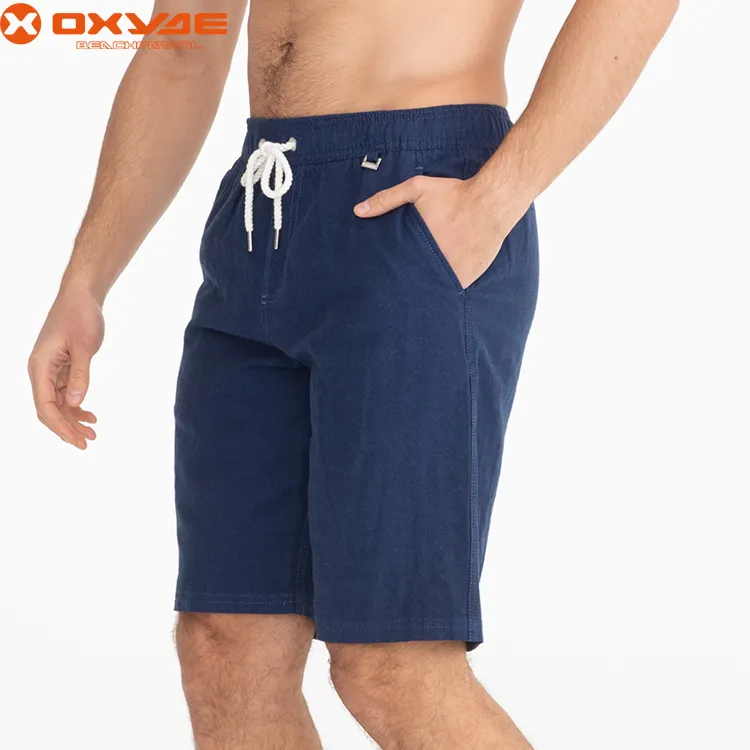 Promoción de ventas para hombre de algodón de lino Lounge Shorts de playa pantalones cortos con cintura elástica y cordón de ajuste