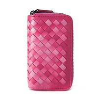 Porte-clés surdimensionné à fermeture éclair en cuir véritable tressé, style mode, portefeuille pour clés de voiture avec protection RFID, type de fermeture courte