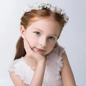 Großhandel Frauen Kinder Blume Haar bänder Prinzessin Haarschmuck Corolla Kinder Hochzeit Perle Blumen Stirnband Krone für Mädchen