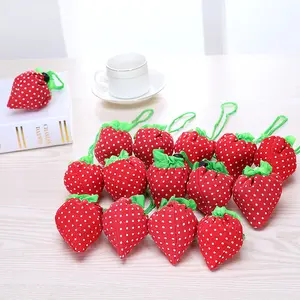 strawberry shape polyester foldable shopping tote bag custom fruit folding shopping bag