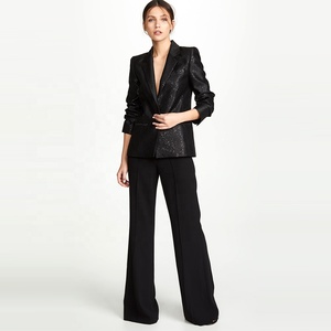 Customized Logo Black Shinny <strong>Sequin</strong> Business Suits Women Latest Fashion Solid Pattern Formal Blazer <strong>Jacket</strong> <strong>Plus</strong> <strong>Size</strong> Button - Product Image 4