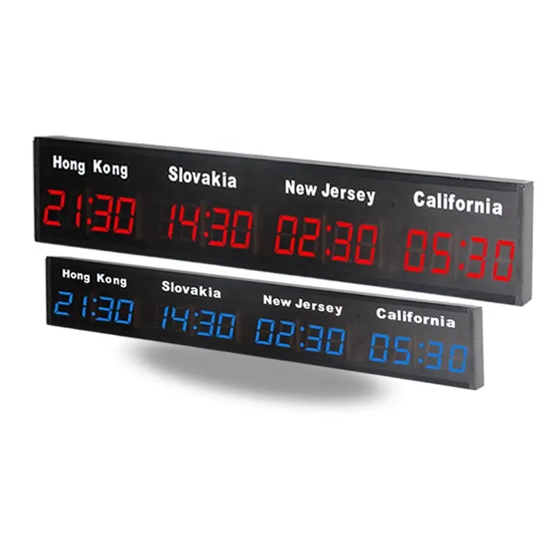 Excellent 5 Cities Time Zone Red LED Digital World Time Wall Clock