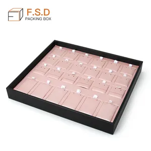 FSD Disesuaikan Fungsional Merah Muda Pu Kulit Perhiasan Display Tray Organizer Perhiasan Kalung Anting-Anting Cincin