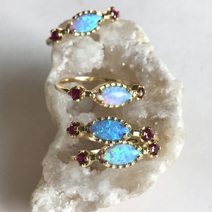<span class=keywords><strong>Anello</strong></span> da <span class=keywords><strong>Donna</strong></span> Gemnel in Argento Sterling 925 di Alta Qualità, Placcato Oro con <span class=keywords><strong>Rubino</strong></span>, Zirconia Cubica e Opale - Product Image 3