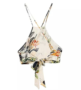 Nuevas llegadas personalizadas de lino de algodón estampado Floral Maxi falda de playa para mujeres Correa Floral largo Maxi Boho Crop Top falda conjunto - Product Image 3