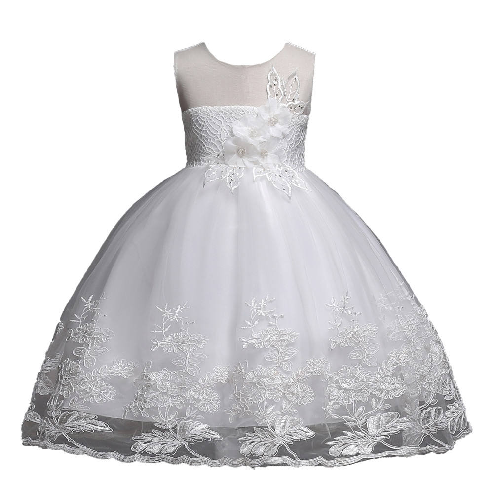 European Style Girls Party Birthday Dress Kid White Dresses For Weddings Summer Girls Clothing For 6 Years Old 