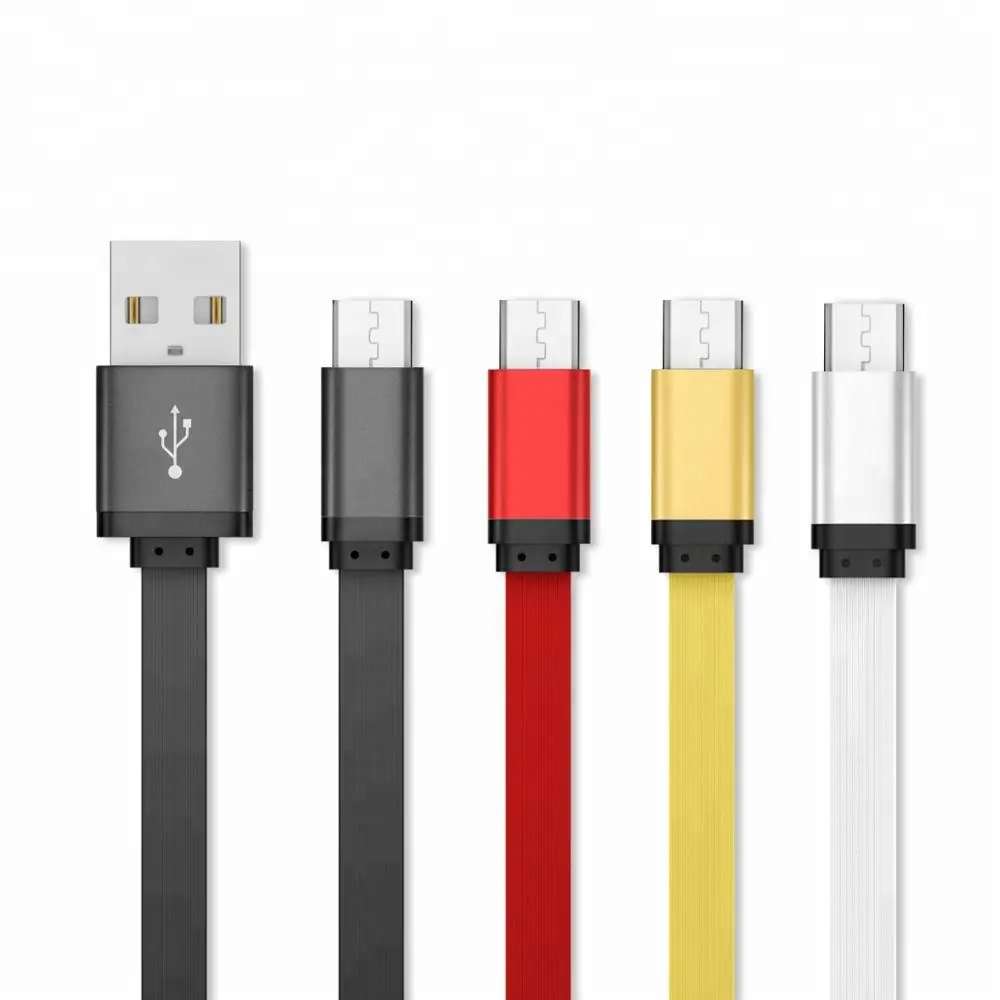 Grosir Harga Rendah Flat Micro USB Kabel Fleksibel Gaya Mie Cepat Pengisian Kabel 100 Cm Android Tipe C Mikro Ponsel kabel Charger
