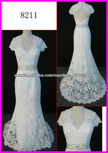 2014 guangzhou verdadera muestra de las mangas del casquillo del cordón de lujo del vestido de boda / vestido nupcial delgado co - Product Image 1