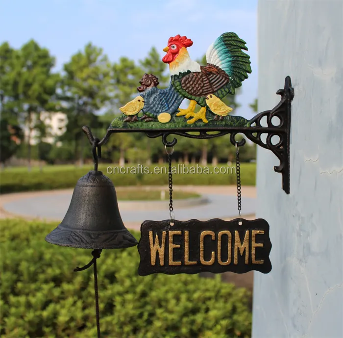 الدجاجة مع الدجاج الحديد الزهر أجراس أبواب جدار الحديقة التقليدية نمط