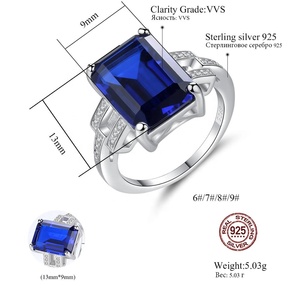 CZCITY anello quadrato da donna alla moda in argento Sterling 925 con pietre preziose e zaffiro grosso - Product Image 2
