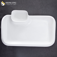 Assiette de service en céramique blanche ronde carrée Rectangle avec compartiment à Sauce, vente en gros