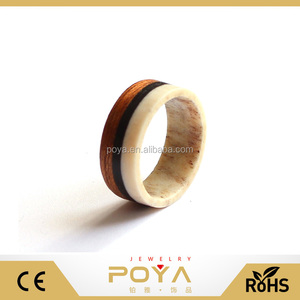 POYA Bijoux 8mm De Mode Hommes Antler Bague De Mariage, acajou Anneau Avec Incrustation D'ébène - Product Image 1