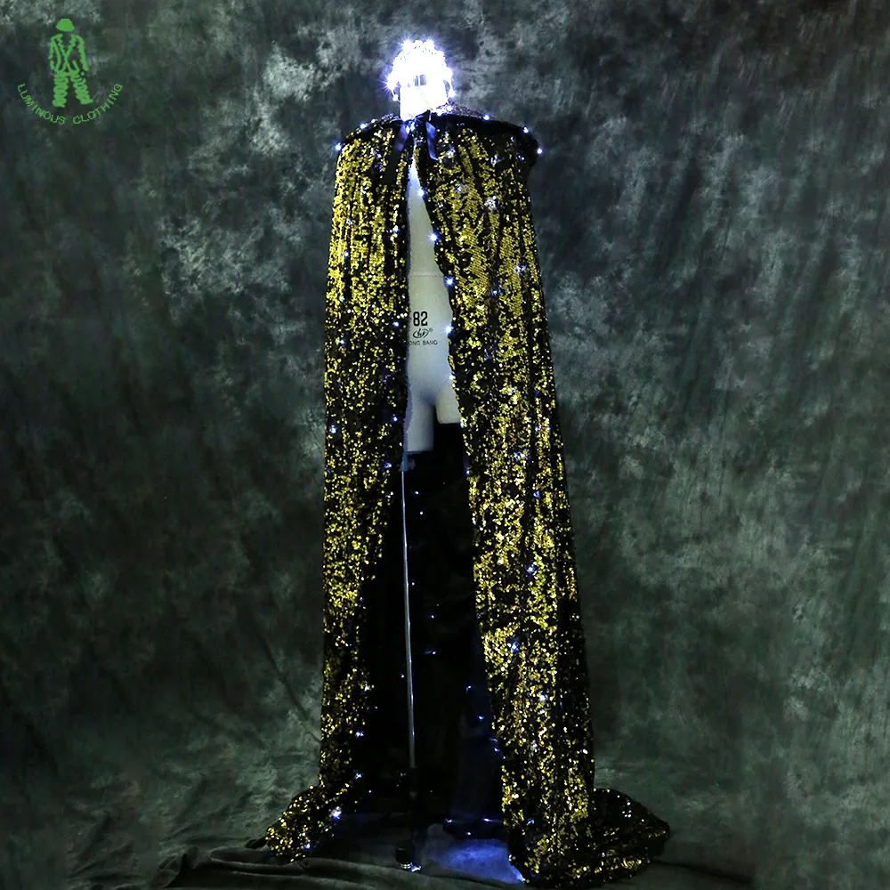 Pop & Fashion Luminescent Clothes Mantle LED Lighting Cape For Club Party Stage Dance Wear Beauty Queen Flash Sequins Cloak Show