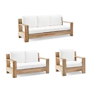 Sofa Set kayu jati semua cuaca, Set perabot teras Sofa kayu padat luar ruangan