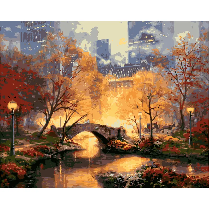 Poster Modern Nordic dan cetakan Manhattan Park pemandangan gambar seni dinding lukisan minyak dilukis tangan bingkai grosir