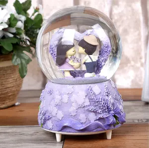 Children's girl friend gifts wholesale Purple lavender music box Couple crystal ball Rotate music box
