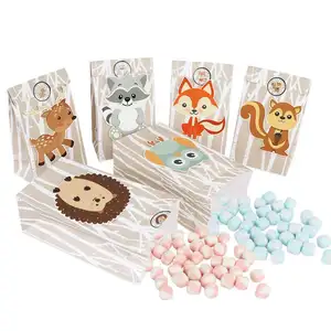 Tas Hadiah Pesta Woodland, Tas Hadiah Kertas Hewan Safari 3D dengan Stiker Terima Kasih Kotak Goodie untuk Pesta Ulang Tahun Anak