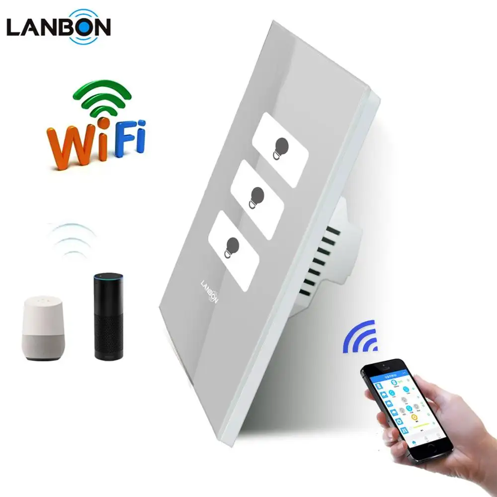 Lanbon UK/US/AU Standar Wifi Nirkabel Dinding Lampu 2 Way 3 WAY Remote Control Smart otomatisasi