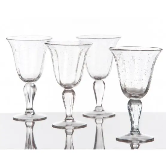 Brightly Ribbed Bubble Wine Goblets 4.75 diam. x 7.75H in.