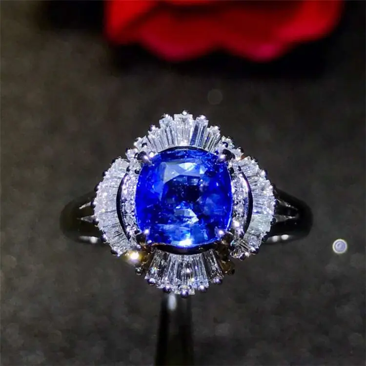 Classico dei monili della pietra preziosa di disegno 18k oro della pietra preziosa anello 1.8ct Sri Lanka naturale riscaldata fiordaliso anello di zaffiro blu