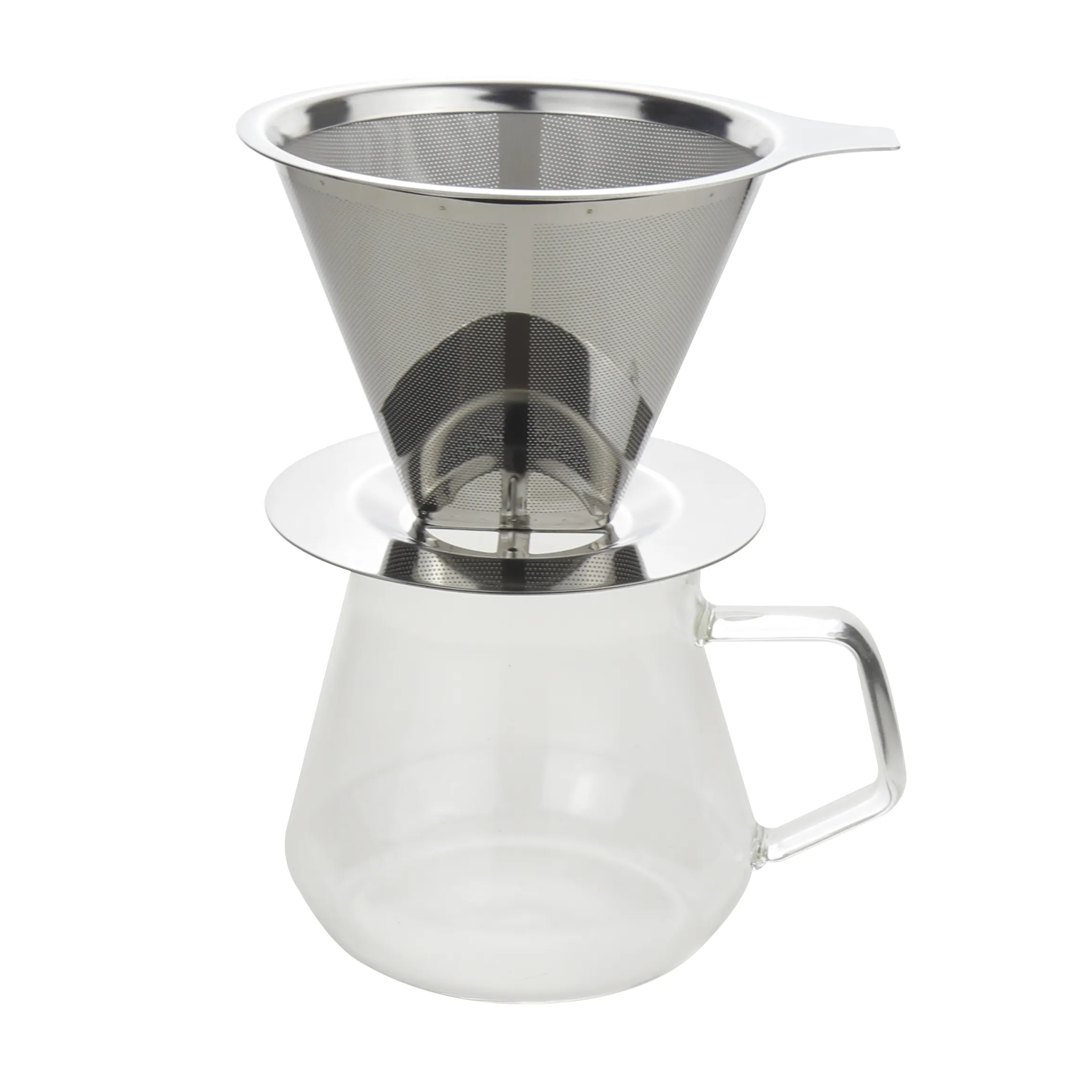 Reusable portable pour over cone stainless steel drip coffee filter mesh Mesh Cone Coffee Dripper stand holder