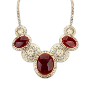 Semi precious stone jewelry fashion large gemstone necklaces gold alloy big charming ruby necklace PN2139